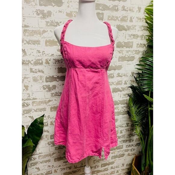 Zara Linen Blend Sleeveless Women's Dress Size Medium Pink Tie Back Braid Strap - Picture 1 of 4